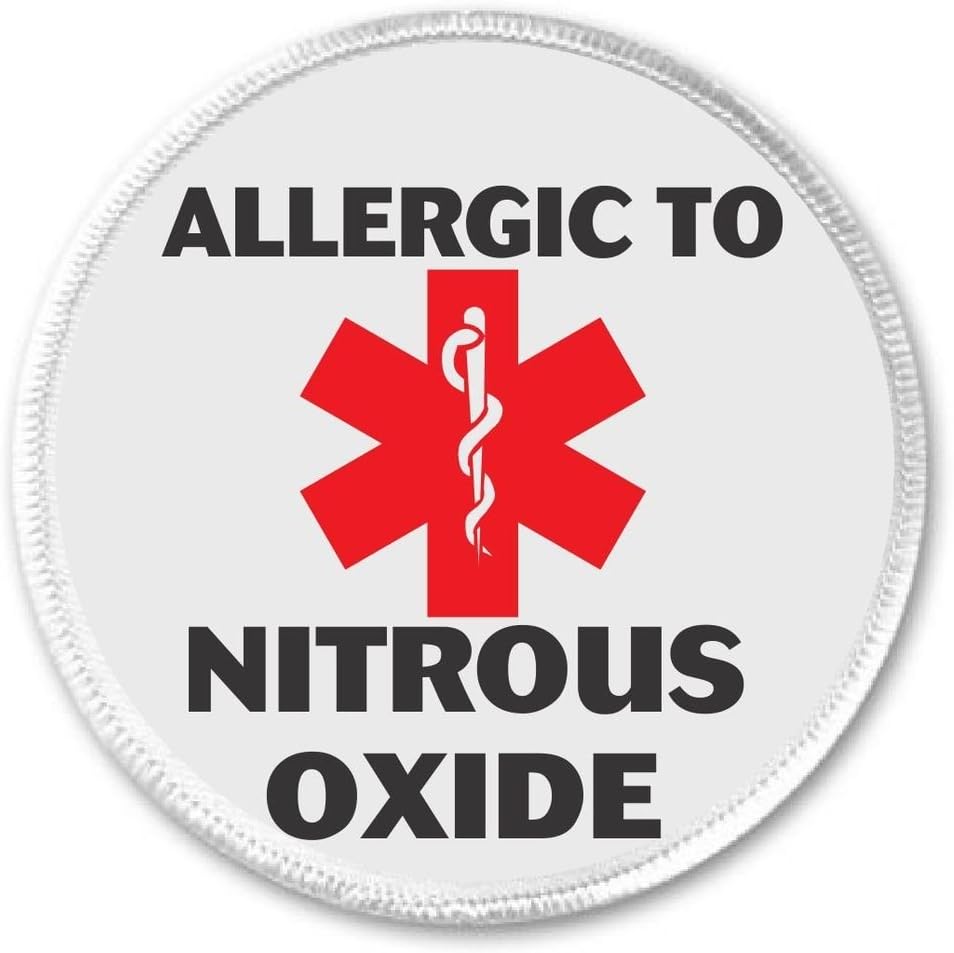 Allergic to NITROUS OXIDE 3" Sew On Patch Medical Alert