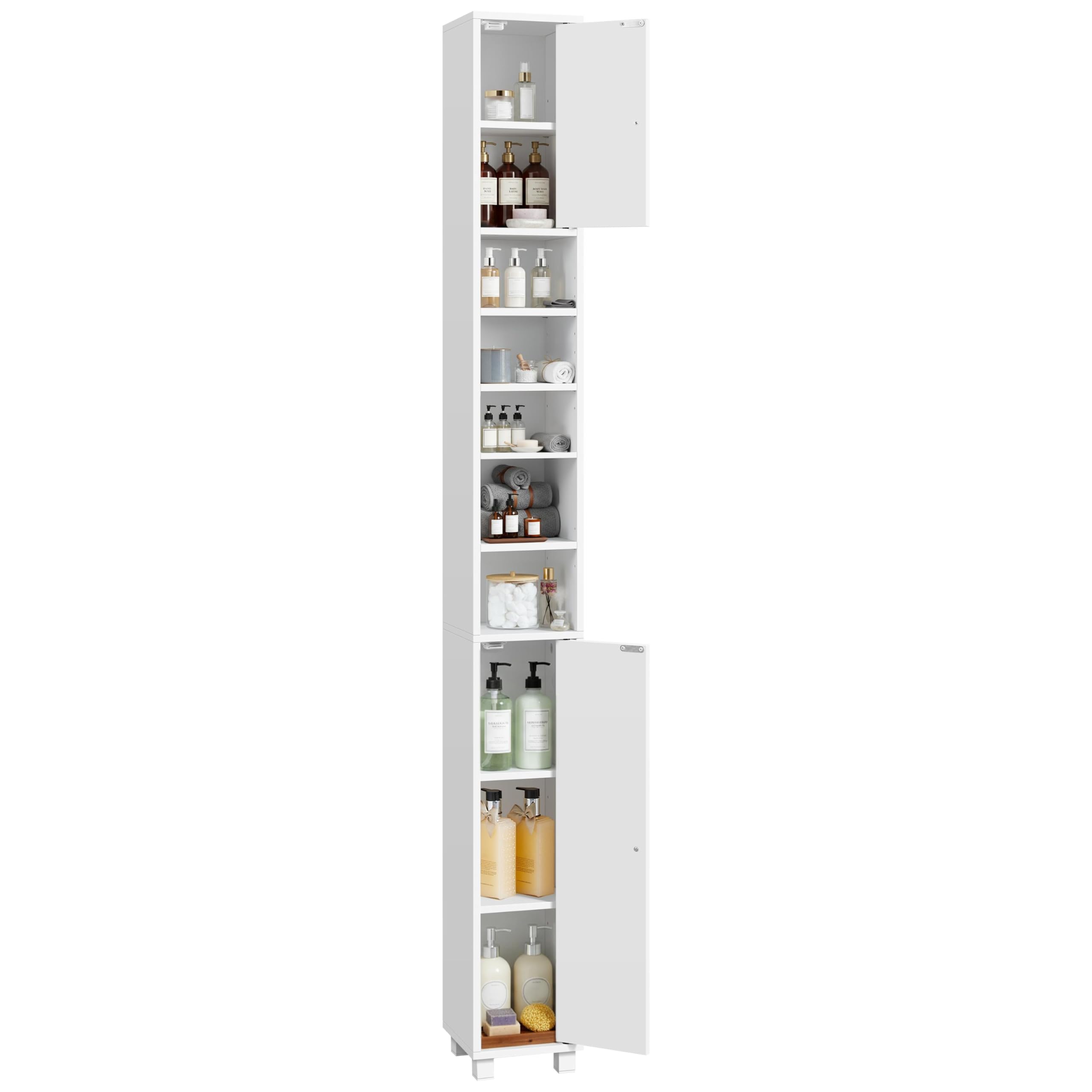 Abician Meuble Colonne Salle de Bain 20 cm - Armoire de Rangement Étroite avec Tiroir et Étagères Réglables - Meuble Salle de Bain Compact pour WC, Blanc, 20x20x180cm