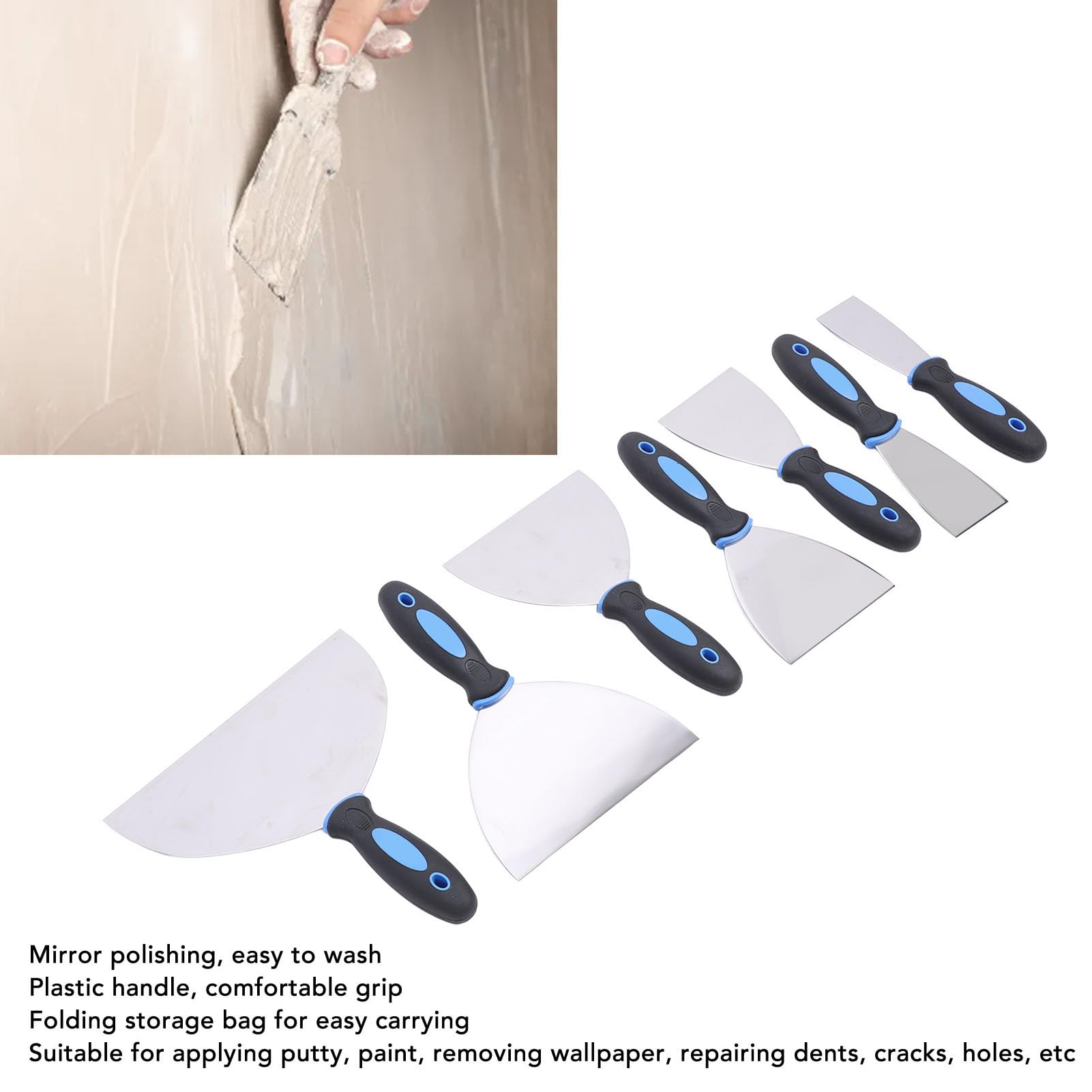 Set coltelli stucco 7PCS, set coltelli stucco raschiare la vernice con borsa stoccaggio, coltelli stucco muro secco per il muro secco rimuovere la carta parati il fango l'intonaco