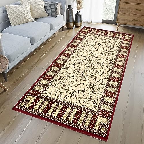 国産タイルカーペット 90 x 240 cm 防音 キズ防止 洗える 厚手 ずれない タイルカーペット キッチン 玄関マット 吸着 すべり止め 子供や高齢者 ペットなどの安全対策に 床暖房対応, 赤 A [2]