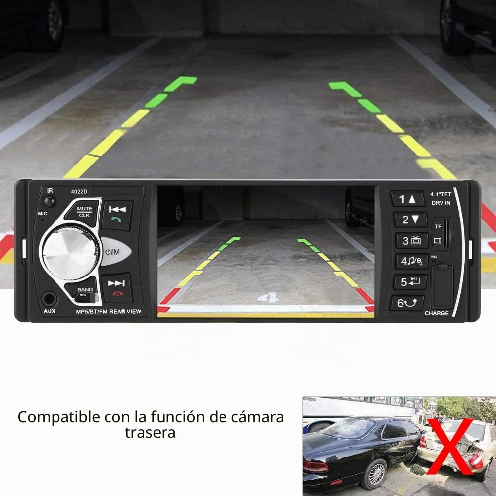 Qiilu Radio coche 4.1 pulgadas Reproductor MP5 Pantalla HD Bluetooth Manos libres Reproducción de video Radio FM AUX TF USB y Control remoto(con camara)