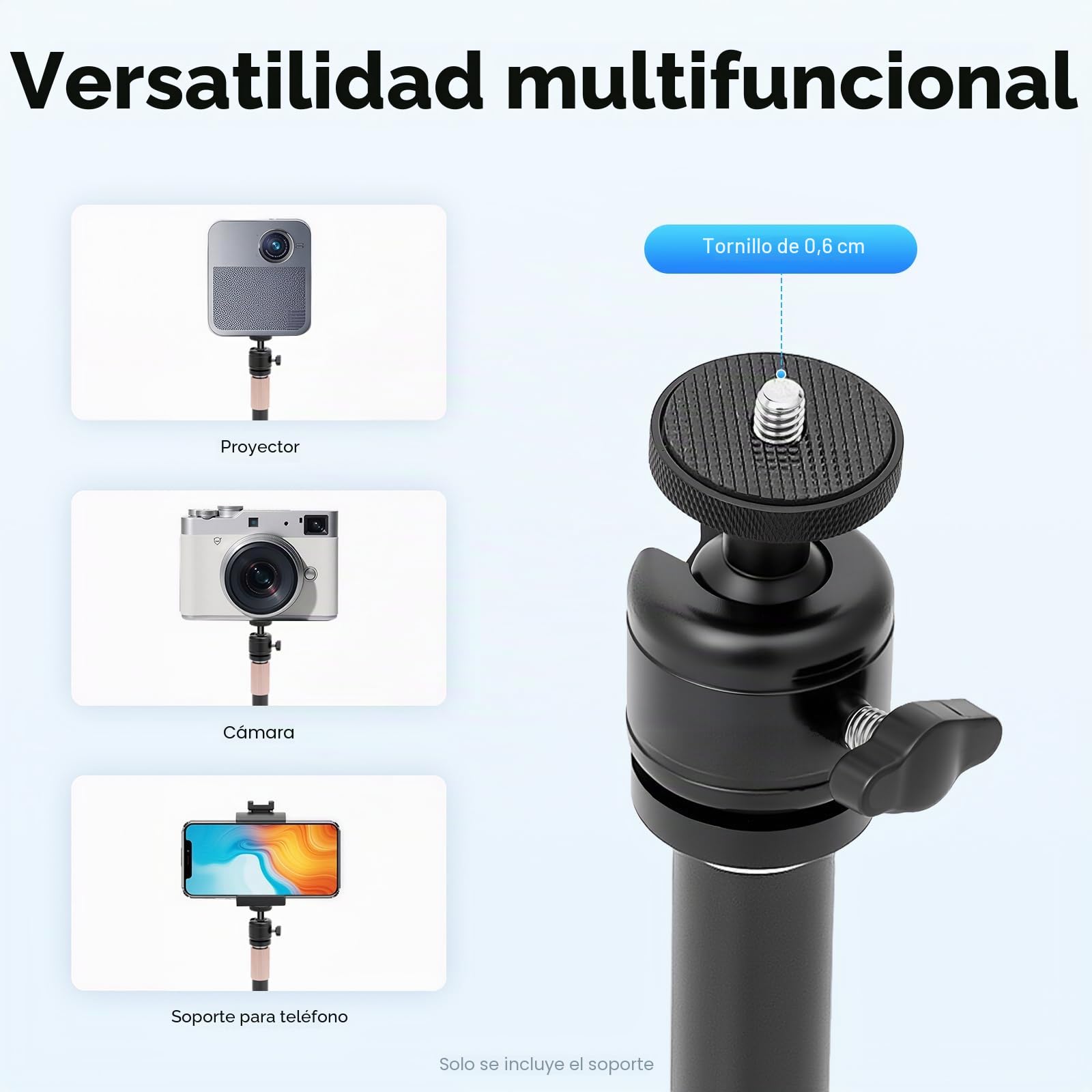 MINRS Soporte para proyector, 65 – 120 cm, altura regulable, giratorio 360°, soporte de suelo con rosca universal 1/4
