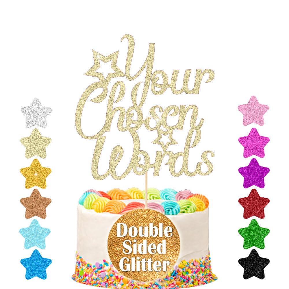 Personalised Cake Topper | Customized Birthday Cake Decorations. Double Sided Glitter Card Text Customized | Birthday or Wedding Party Multicolour Glitter Cake Decoration(Champagne Gold)