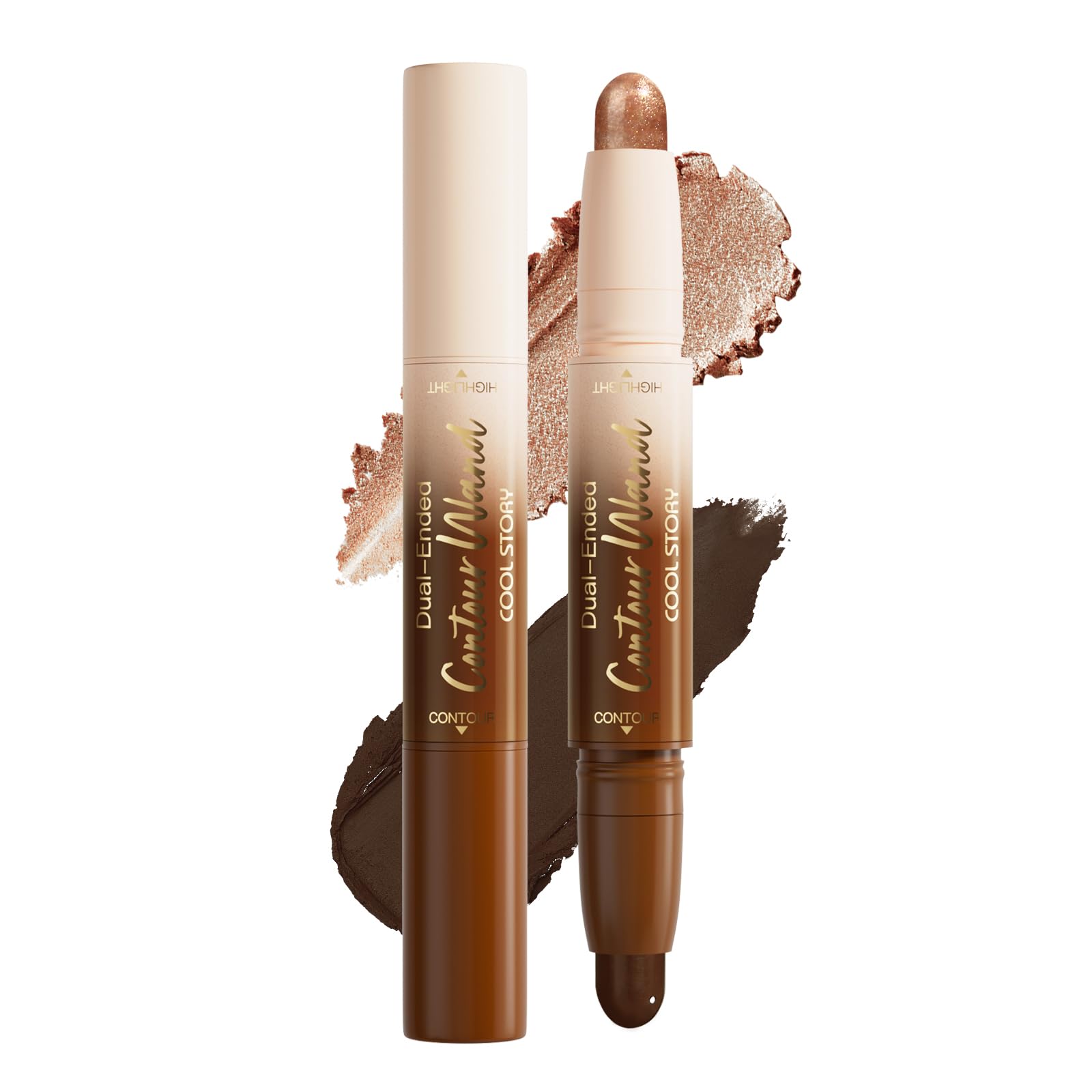 Dual-Ended Cream Contour Wand Highlight Stick (Deep Rich)