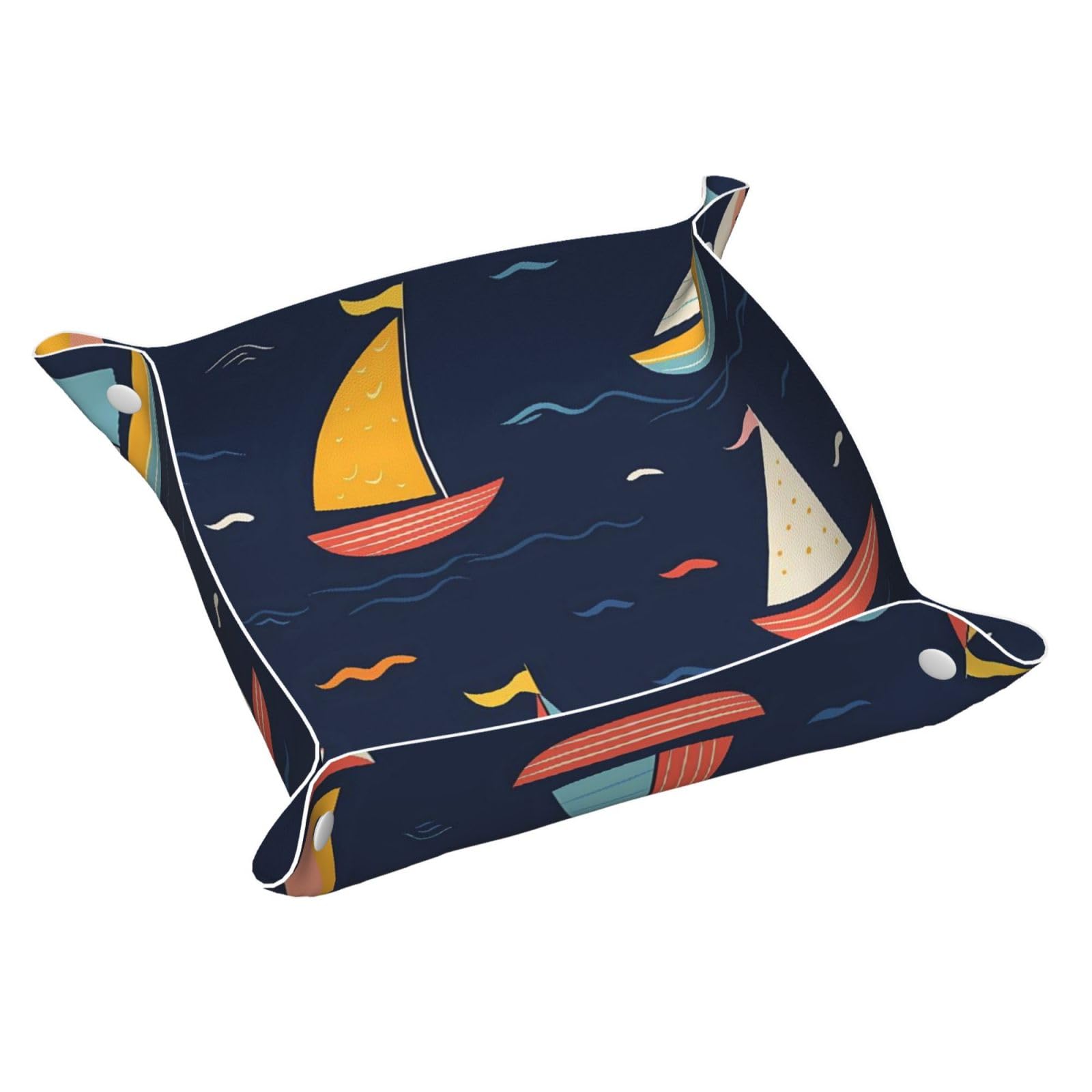 HLBSDM Colorful Nautical Sailboats Tray Men's Leather Valet Parking Portable Entrance Trays Bedside Storage Box