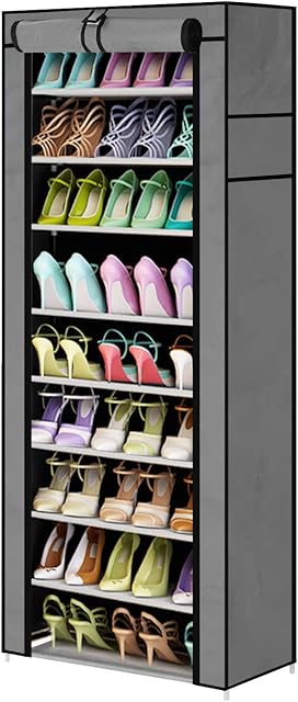 Youyijia 10 Tier Shoe Rack Storage Cabinet Dustproof Shoes Cabinet Storage Organiser Shoe Rack Stand Holds 27 Pairs (Gray)