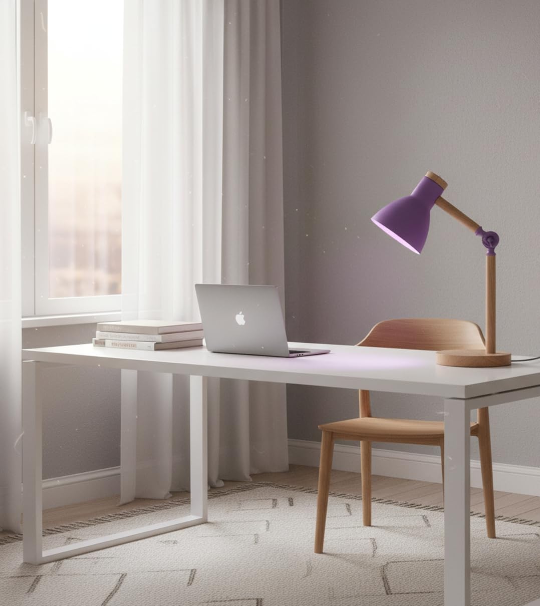 BEL AIR HOME - Lampada da scrivania TEACHER - metallo e legno - 1xE-27- design moderno ed elegante - ideale per ufficio e studio -VIOLA (Lampadina Non Inclusa)