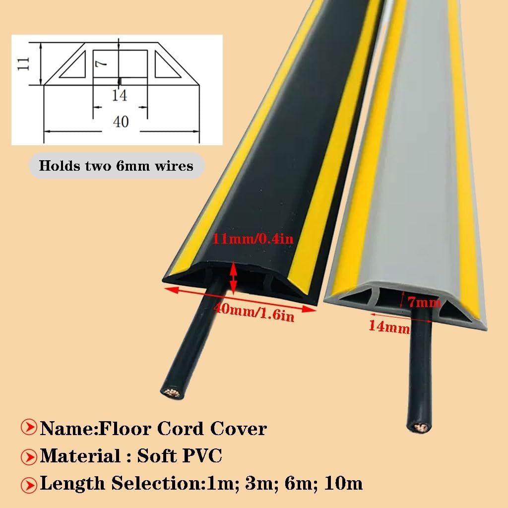 Canaleta Cables Suelo Segura Y Duradera,Canaleta Pasacables Suelo De Material Blando De PVC,Protector De Cable De Suelo Antiestampado para El Piso del Hogar(Color: A, S: 1m)