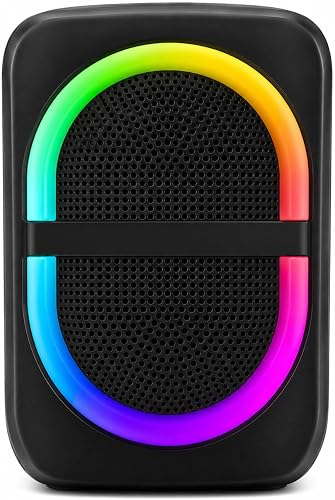 Bluetooth Speaker with RGB LED Ring Lights, Wireless, Black