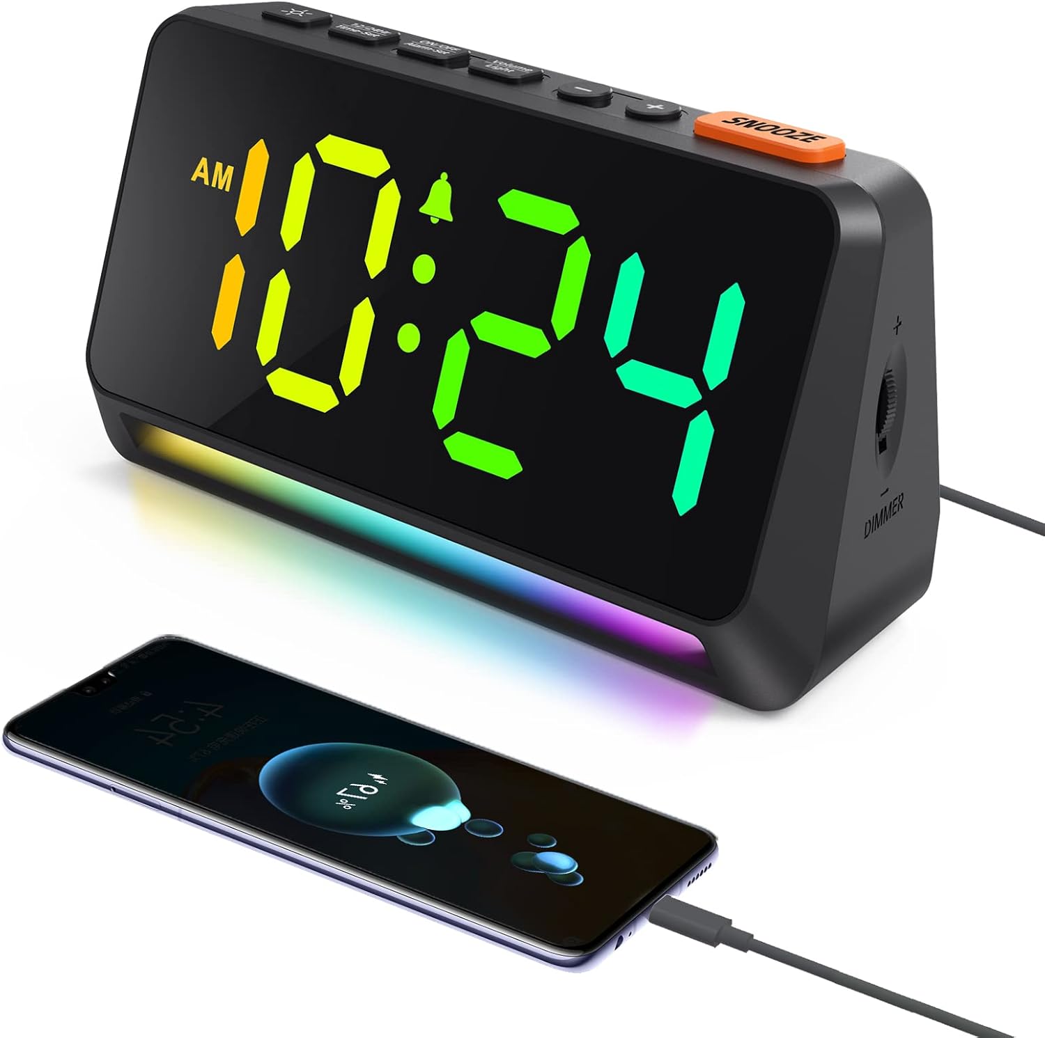 XKX LED Digital Alarm Clock, Color Changing Night Light Clock with Dynamic RGB