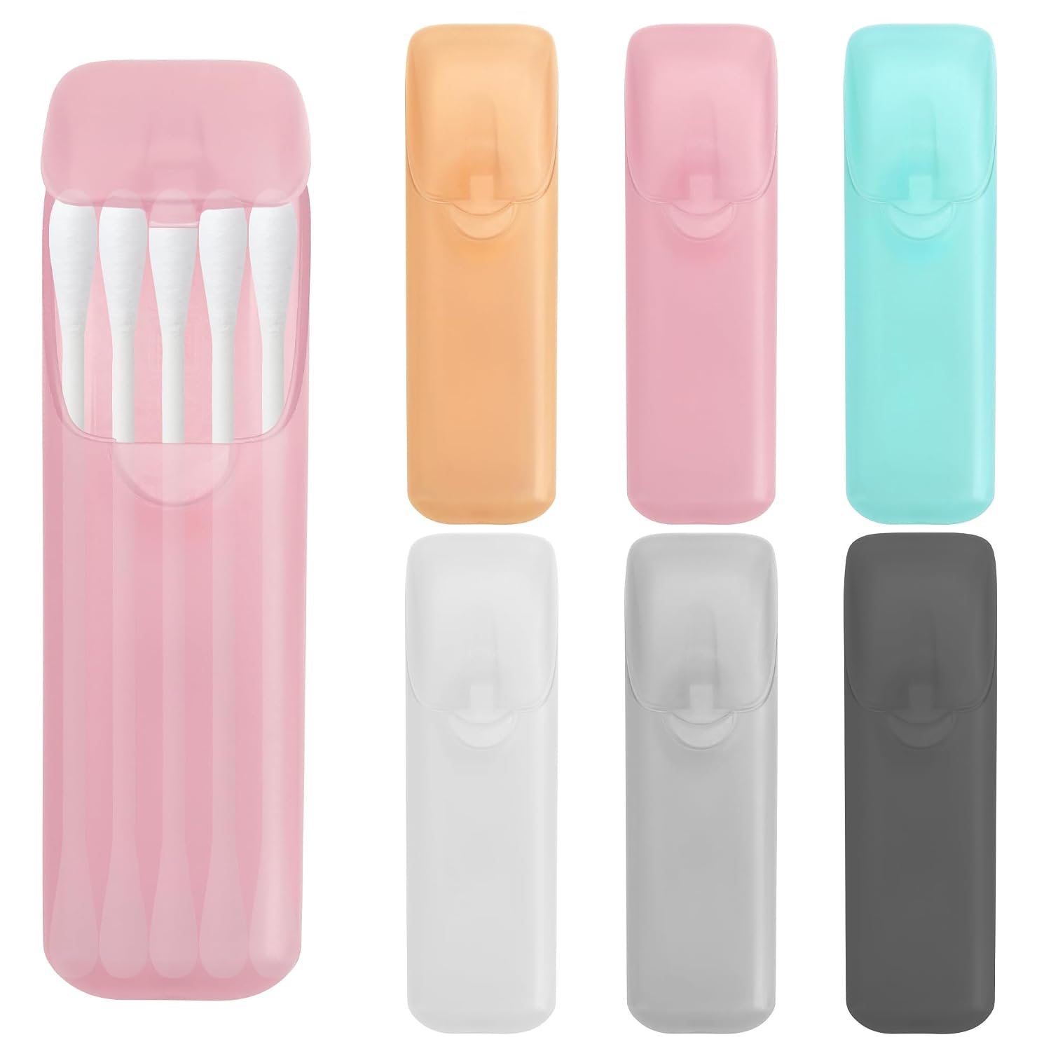 6 Pack Travel Cotton Swab Holder, Portable Qtip Storage Case with Dustproof Lid, Small Clear Plastic Container for Dental Floss & Hair Ties