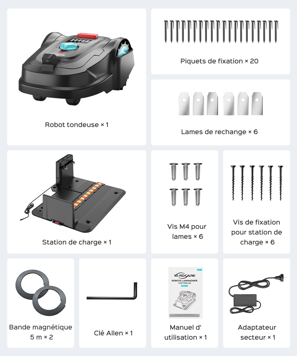 YARDCARE M800Plus Robot Tondeuse sans Fil Périphérique,Positionnement GPS + 3D Vision, Tondeuse Robot sans Câble,800 m²,Mode de Tonte en U, App,Détection de 150 Obstacles,Noir Pétrole
