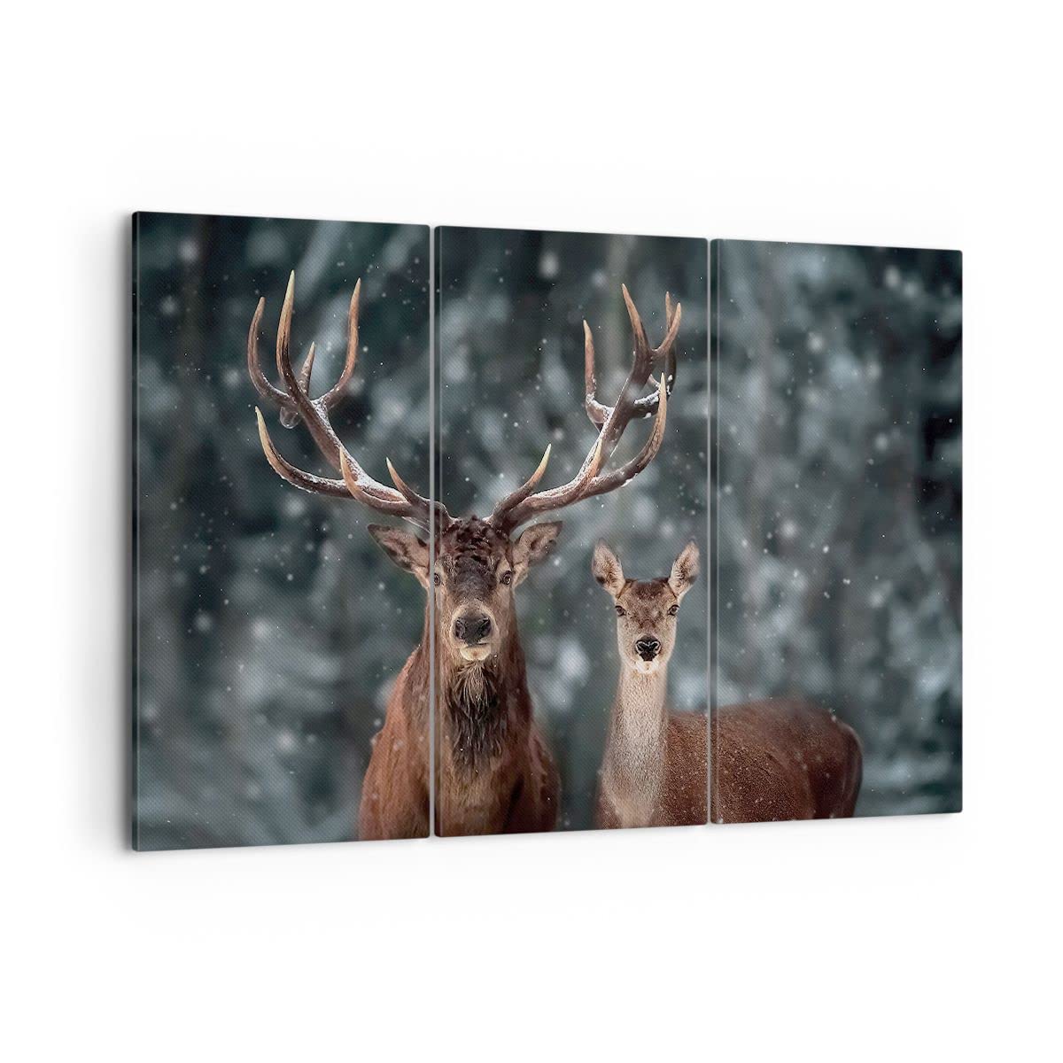 Cuadro Lienzo Decorativo 40x60 Cm Cuadro Decorativo Lienzo 40x60 Cm - Motivo Ciervo En Invierno, Marco De Madera 2 Cm, Para Salón O Dormitorio Pintura Animales Nieve Blanco