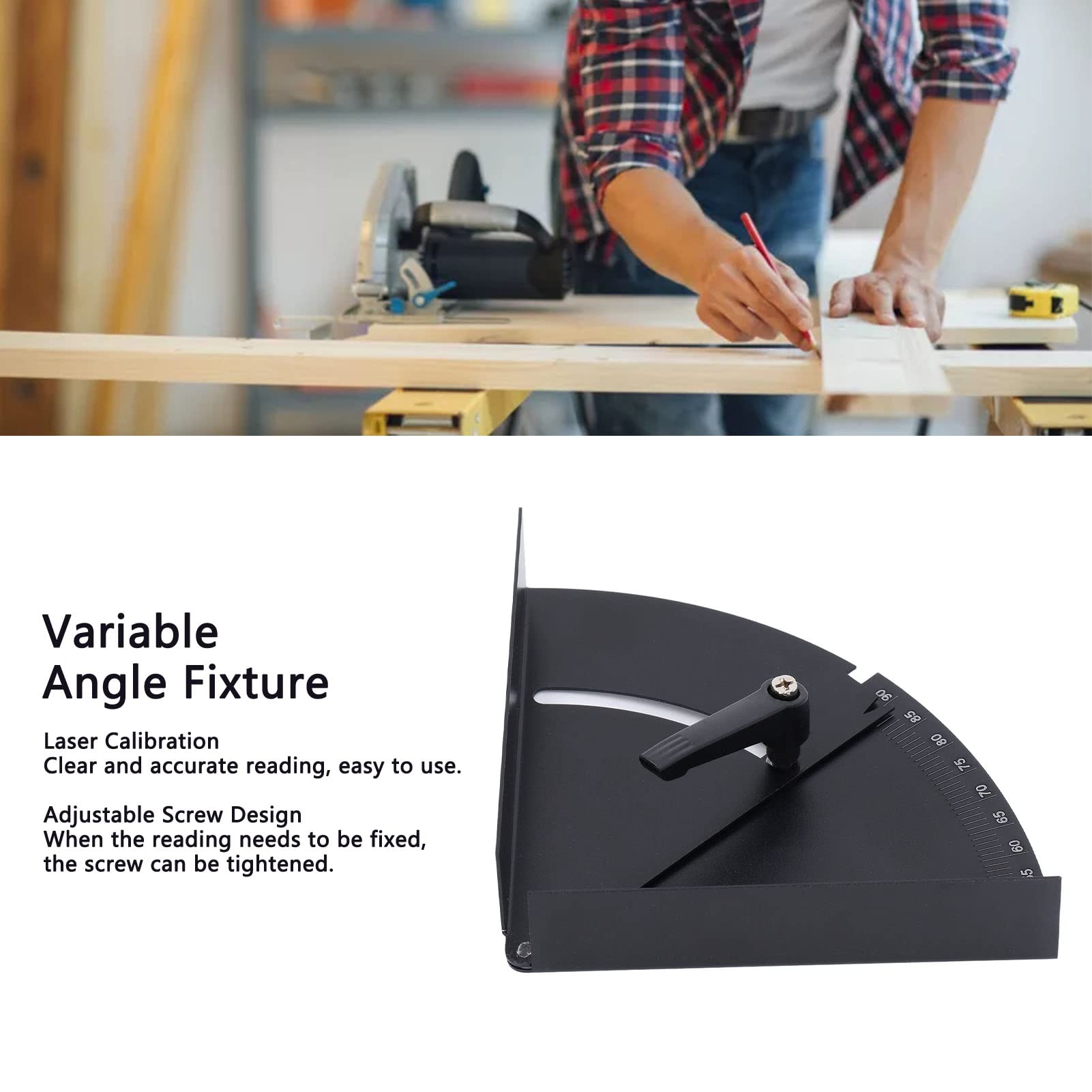 XHTLLO Variable Angle Fixture, High Hardness Woodworking Angle Clamp Fixer Black Paint Finish, Adjustable Screw, Accurate Lottomr Calibration, Clear Scale, Woodworking Tool(90°)