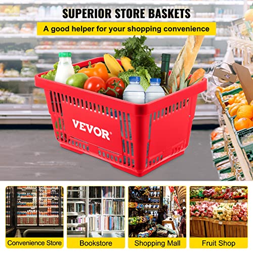Vevor Shopping Basket, Set Of 12 Red, Durable Pe Material With Handle And Stand, Basket Dimension 16.9"L X 11.8"W X 8.07"H And Used For Supermarket, Retail, Grocery-Holds 21 L/5.6 Gal Of Merchandise #TOP1