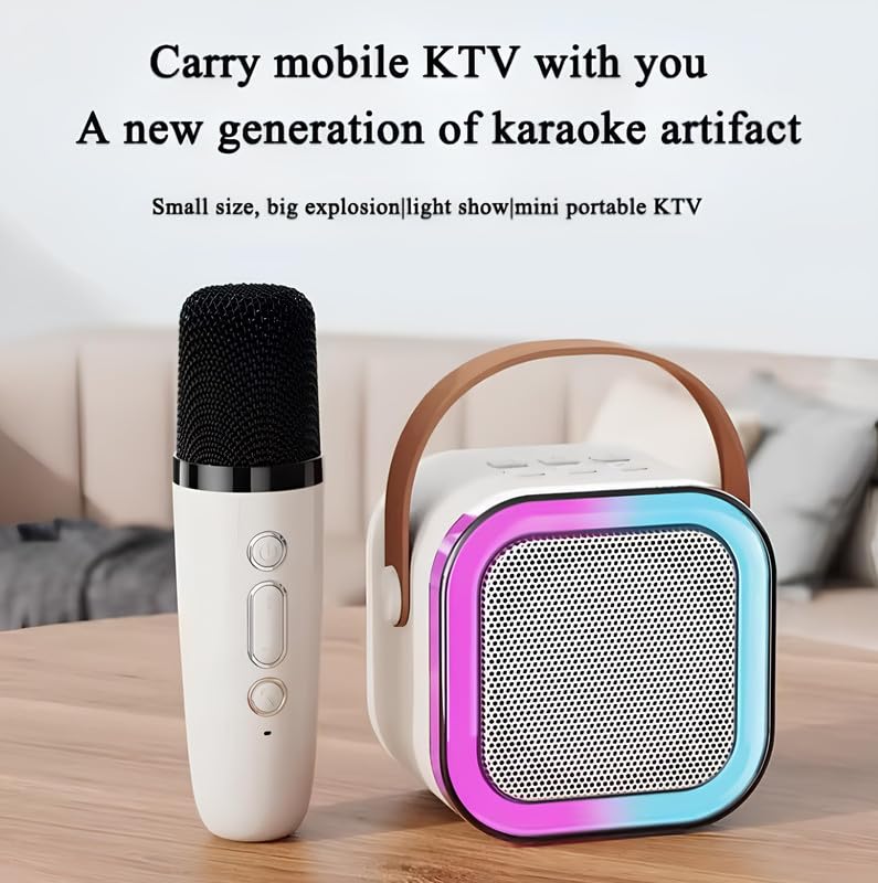 Image of K12 Wireless Karaoke mic with Speaker Bluetooth: Bluetooth-Enabled Wireless Karaoke Mic Speaker with Multiple Compatibility Modes, RGB Lighting, and Party Speaker 1