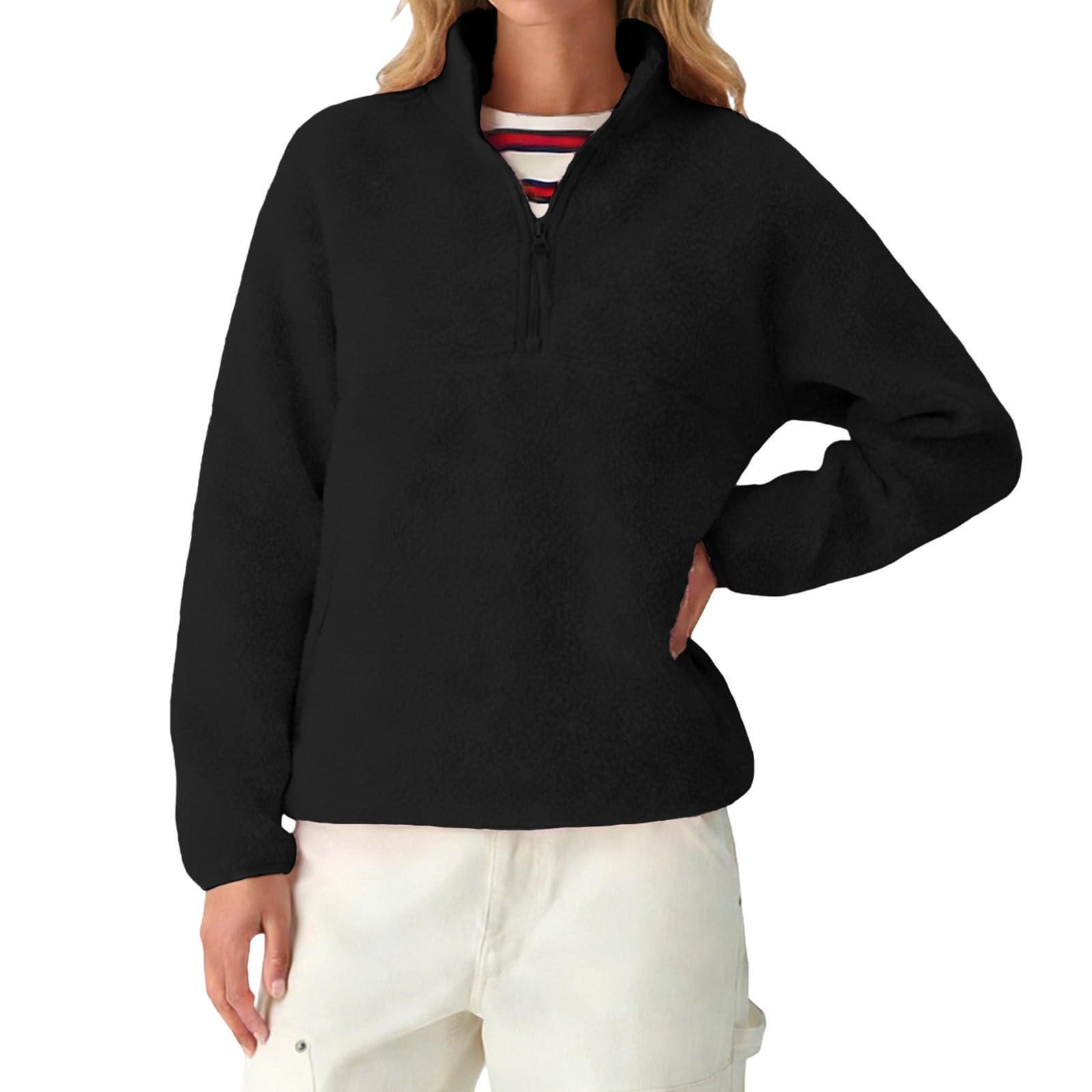 Generisch Felpa con cappuccio in pile alla moda con cerniera, per il tempo libero, morbida e foderata, da donna