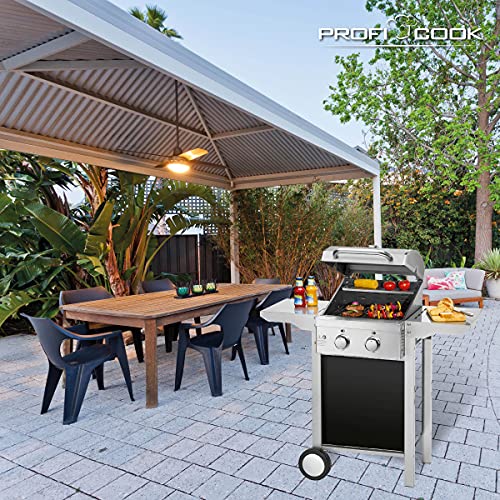 Foto von Profi Cook Gasgrill PC-GG 1128, 2 Brenner aus Edelstahl, kleiner Balkongrill, Campinggasgrill, Outdoor-Grill, BBQ-Grill, Ablage klappbar, platzsparend, stufenlose Temperatursteuerung, 6,3 kW