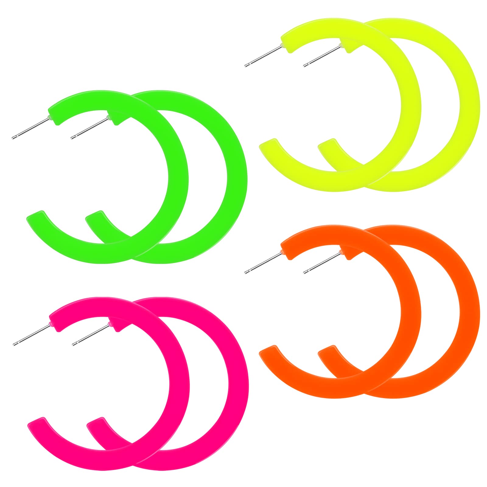 Mabor 4 orecchini pendenti da donna in stile retrò, leggeri e confortevoli, perfetti per feste in costume e per aggiungere un tocco di colore neon al tuo outfit (orecchini stile anni '80