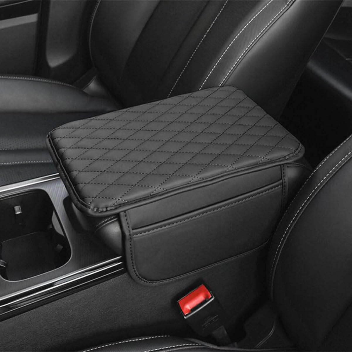 Car Armrest Cushion for Audi Q4 e-tron | Q4 Sportback e-tron, Automotive Consoles Organizers Universal Waterproof Leather Storage Bag,A/Black