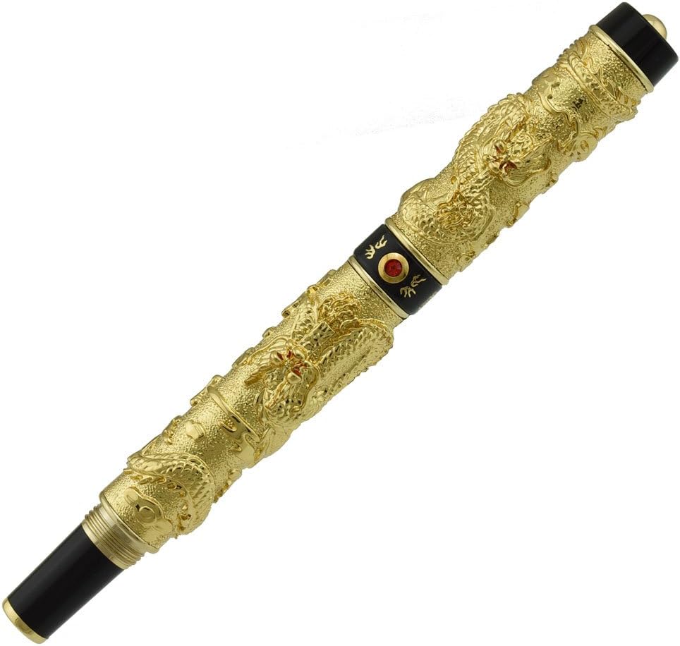 Jinhao Deluxe Golden Double Dragon Fountain Pen with Ink Refills Converter