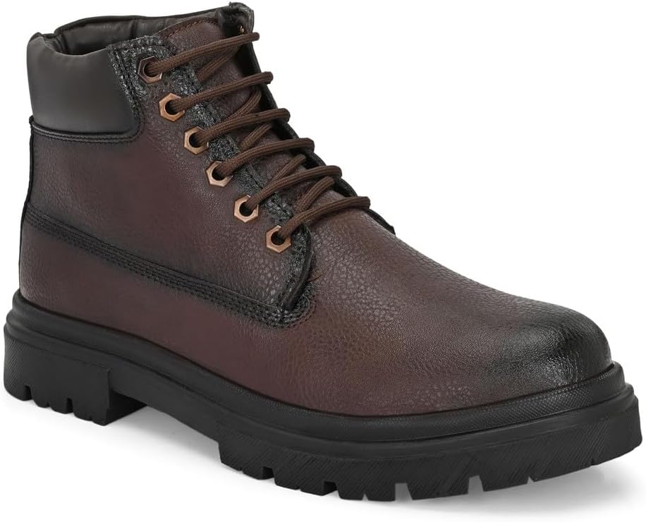 Height Increasing Shoes Elevator Men Round Toe Mid-Top Lace-Ups Chunky Boots with Guaranteed 3 Inch Height Incease (1.25 Inches Outer Sole and 1.75 Invisible Insole) Find specific info