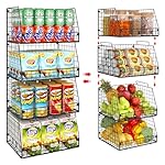 4 Pack XXL Stackable Wire Storage Basket, Extra Large Capacity Pantry Organizer and Storage, Muti-Purpose for Vegetable Fruit Basket & Can Organizer & Snack Rack & Metal Pantry Bin