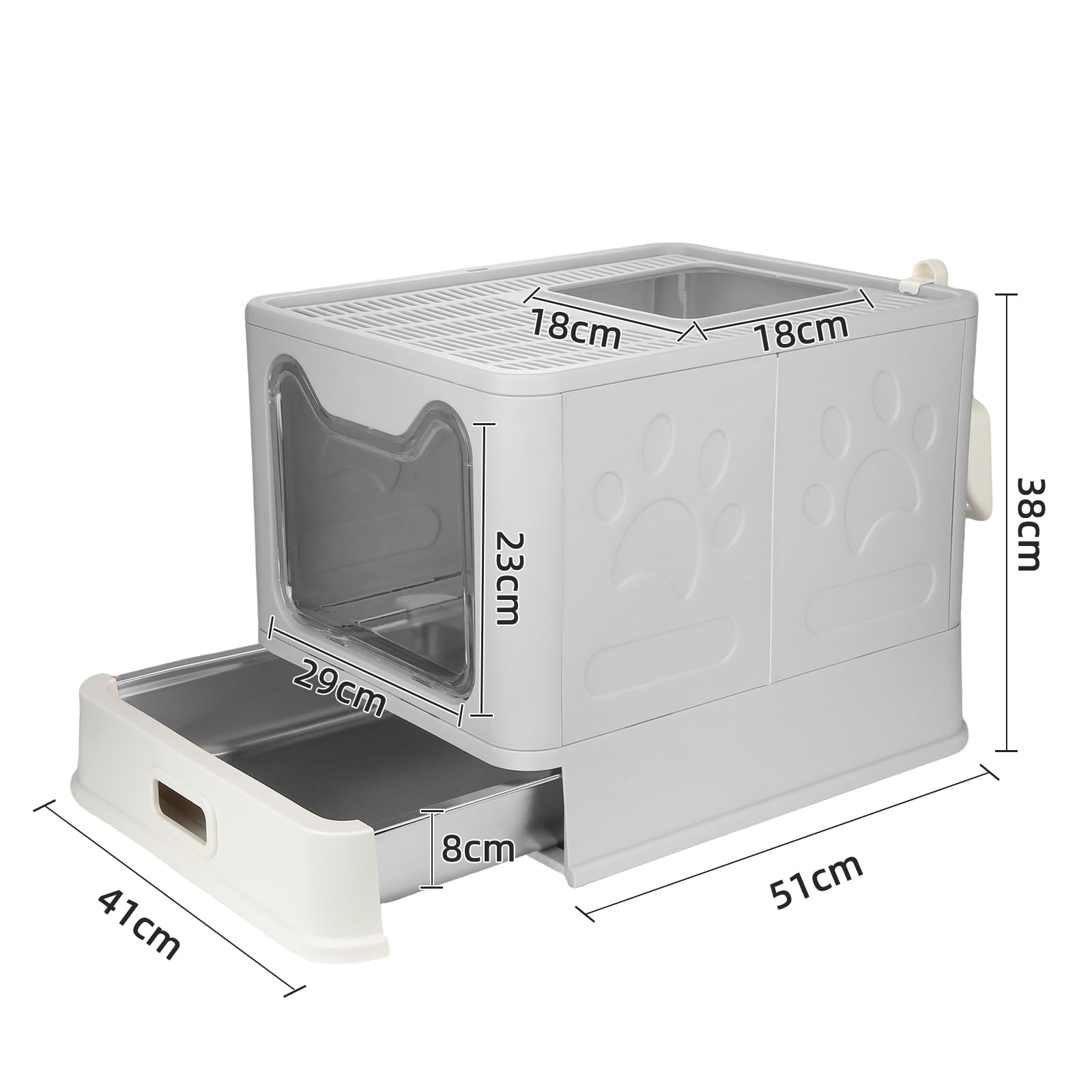 OHMG Lettiera per Gatti, Chiusa, Casa di Toilette in Acciaio Inox, Vassoio Rimovibile, Paletta, per Gatti Grandi, Capacità di Carico 15 kg, Anti-tracce, Anti-perdite