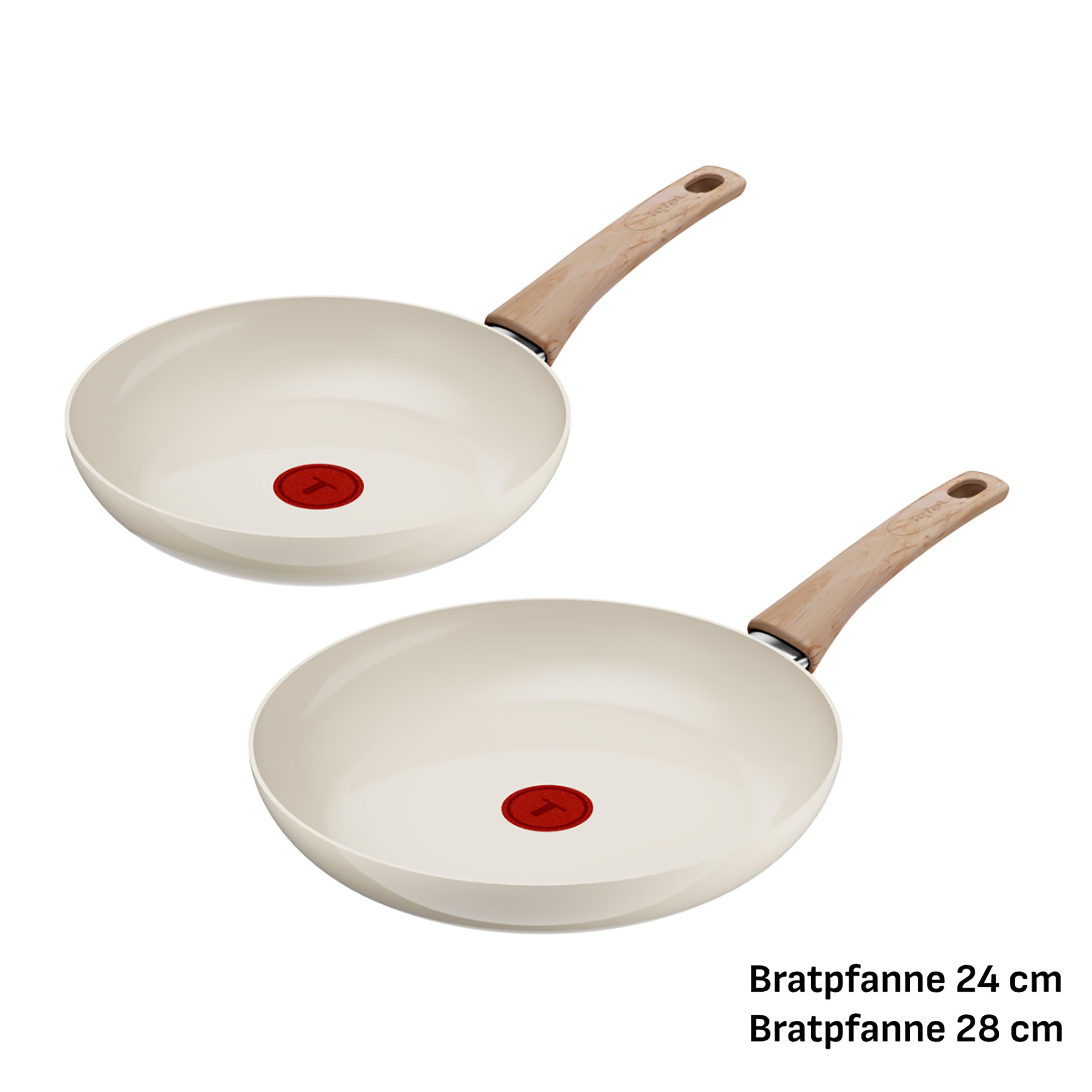 Tefal Reflect On 2-tlg. Pfannen-Set, 24/28 cm, keramische Antihaftbeschichtung, recycelter Aluminiumkörper, Thermo-Signal, für alle Herdarten, einfache Reinigung, Creme, G0229032