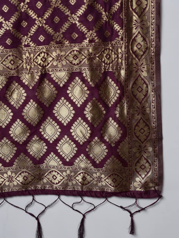 Image of VredeVogel Women's Cotton Silk Jacquard Kurta Pant Set with Banarasi Woven Self Designed Dupatta