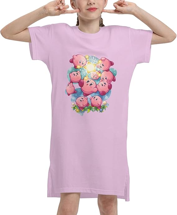 Amazon Co Jp ワンピース ガールズ 7 12歳 星のカービィ 半袖 女の子 少女 スカート コットン 夏服 多色選択 柔らか ゆったり ファッション