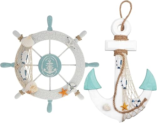 GengGeng Paquete de 2 decoraciones de pared de ancla náutica de 13 pulgadas, decoraciones de playa para el hogar, decoraciones náuticas para el