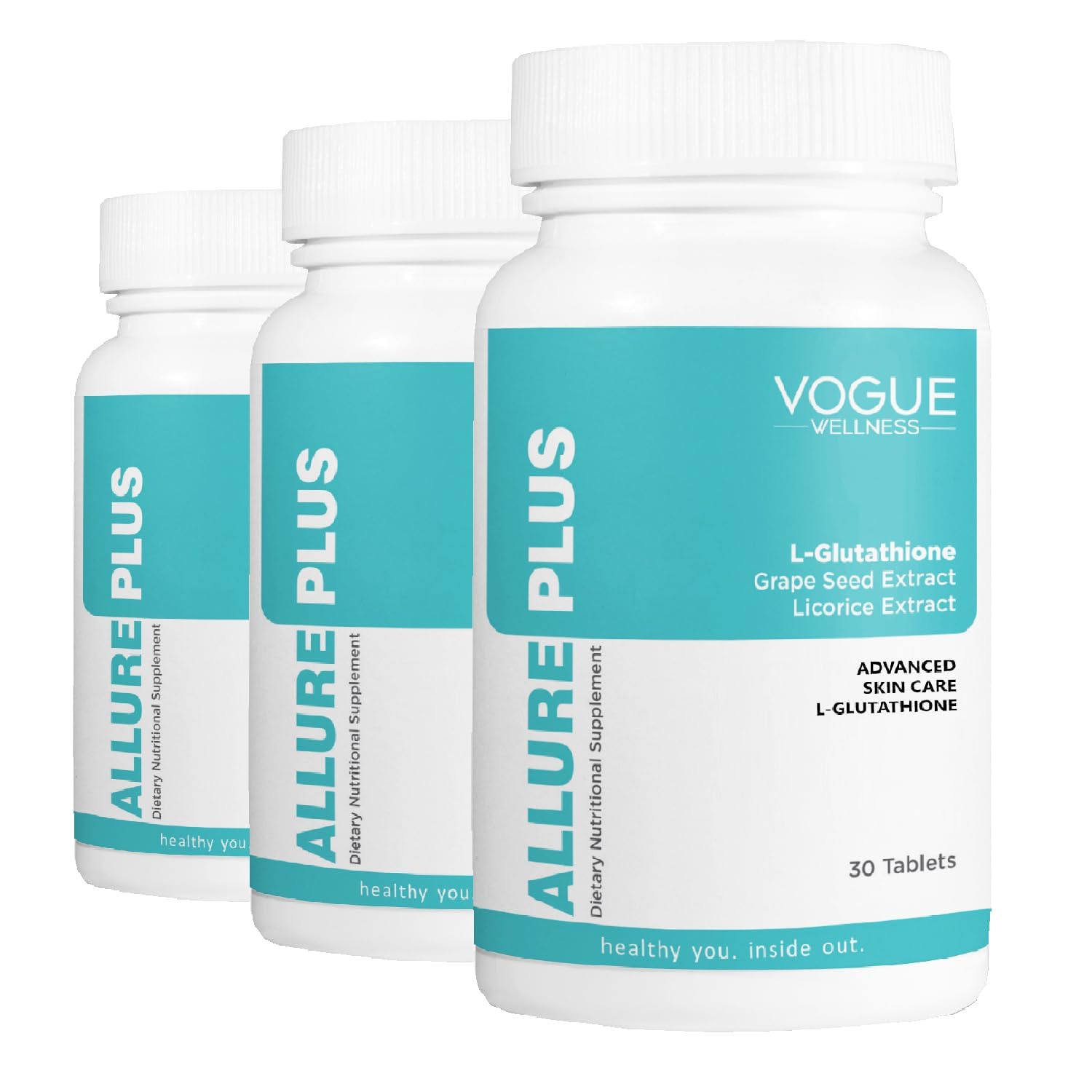 Vogue Wellness Allure Plus L Glutathione Tablets Support Glowing Skin, Clear Skin & radiant Skin, Helps reduce pigmentation, Lightening and Brightening Skin & Maintain Youthfulness (Pack of 3) (B0BHP9K49B) Amazon Price History, Amazon Price Tracker