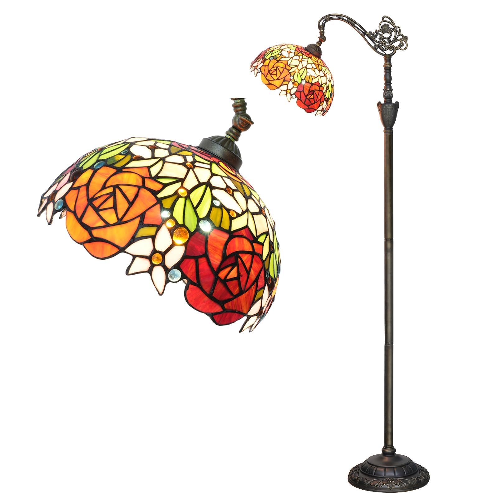 wecrejoni Tiffany Floor lamp Rose Flower Stained Glass Floor lamp 12X18X63 Inches Rose Flower Style for Living Room Bedroom Dorm Kitchen Home Decor Festival Birthday Gift
