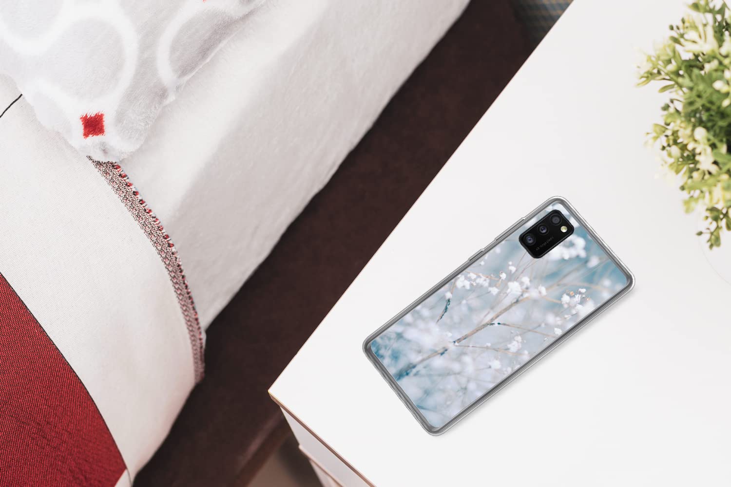 MuchoWow Funda para Samsung Galaxy A41 - Ramas - Nieve - Invierno - Naturaleza - Botánica - Funda de Silicona/Funda Blanda para teléfono móvil