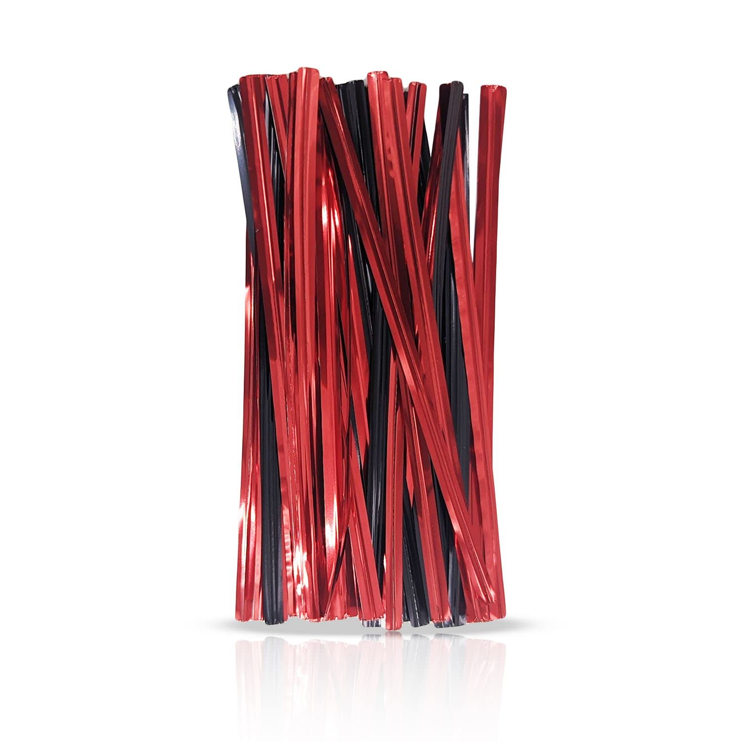 Yolli Metallic Red & Black 100Mm Metallic Red And Black Mixed Twist Ties - (1Pk) 50Pcs