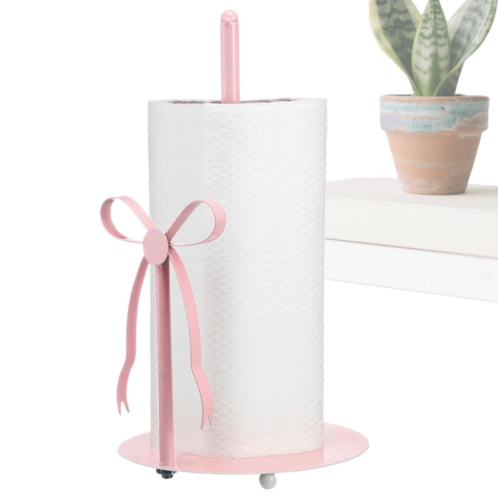 Dispensador de pañuelos con lazo rosa y base pesada que evita vuelcos