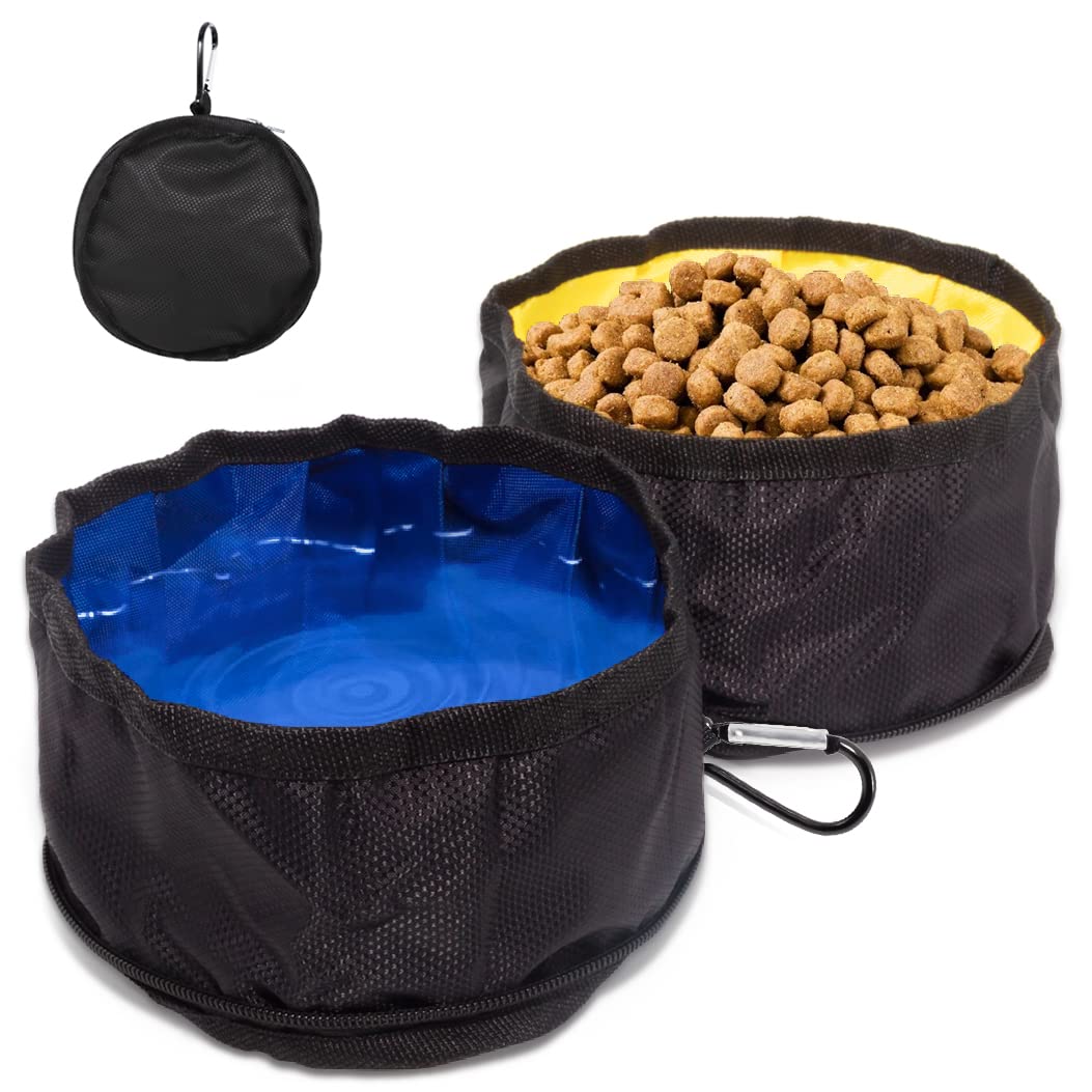 Travel Dog Bowls(67oz), 2 in 1 Collapsible Portable Dog Water Food Double Bowls Outdoor Feeding Foldable Dog Bowl for Pets Traveling Camping Walking,Includes Carabiner