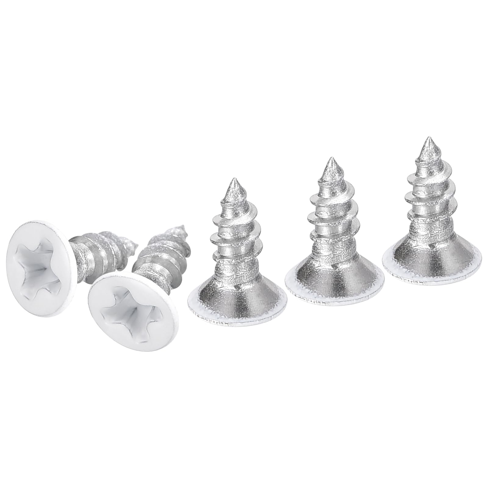 DTGN 100Pcs ST3.5x8mm Flat Head Wood Screws, 304 Stainless Steel White Phillips Self Tapping Screws - Good for Woodworking, Furniture - White