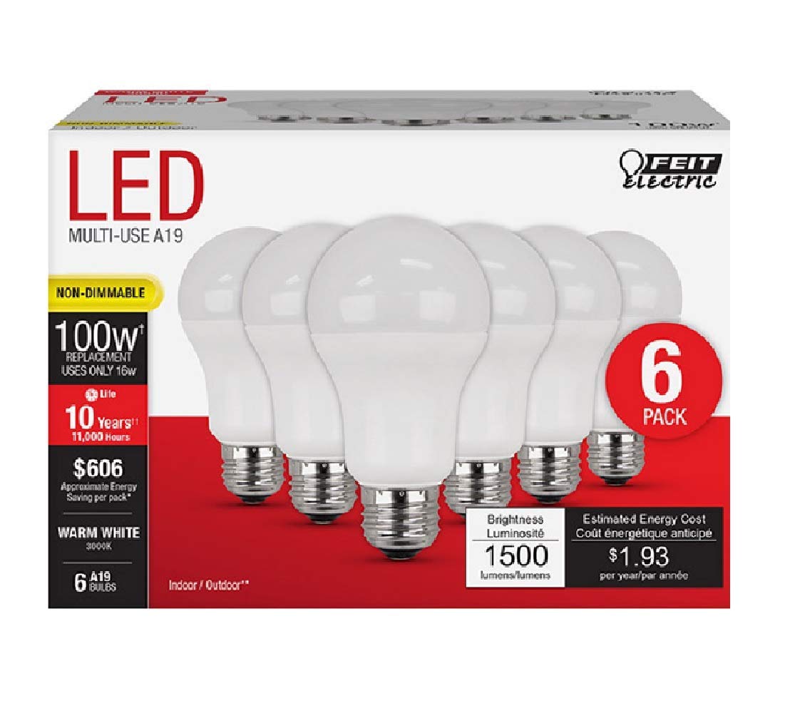 Feit Electric A1600/930/10kled/6 A19 Non-dimmable Led Bulb, White, 16 Watts