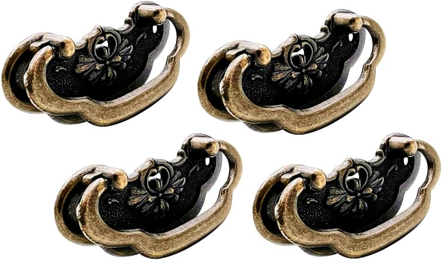 QCAA Vintage Bail Drawer Pull Handle for Furniture Wooden Case Box, Zinc Die Cast, 3" Length x 1-1/4" Height, Antique Brass, 4 Pack, Made in Taiwan