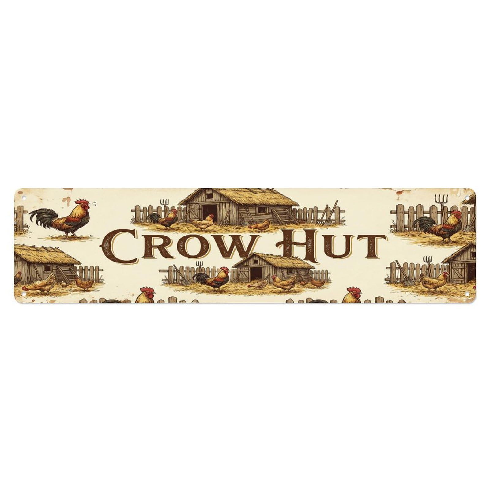 Xanthor Style Metal Tin Sign Vintage Hut Crow Cock Farmhouse Funny Cock Backyard Farm