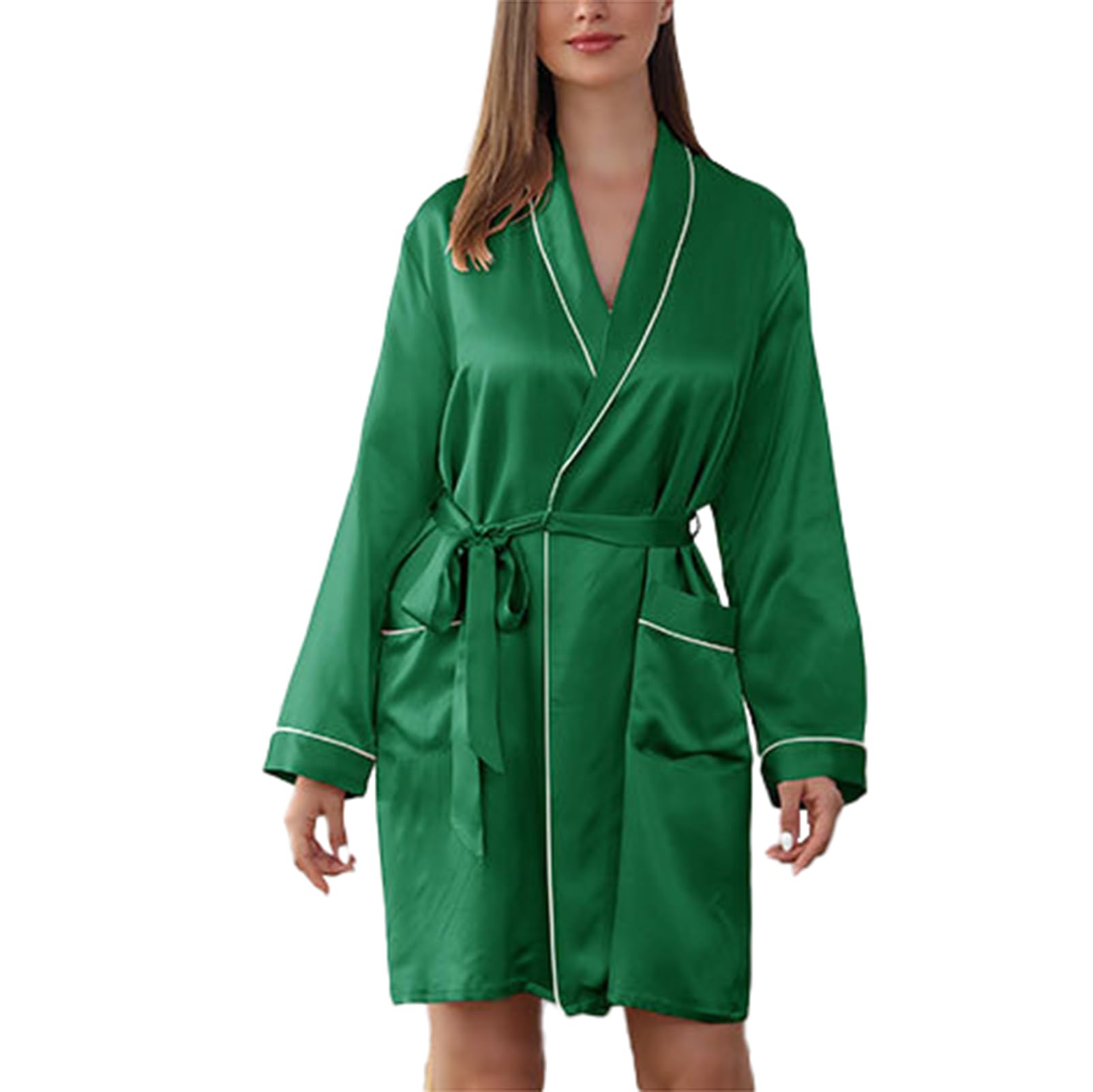 Damen Seide Nachthemden,19 Mama Sexy Satin Nacht Bademäntel Damen Satin Nachthemd,Dark Green,XS