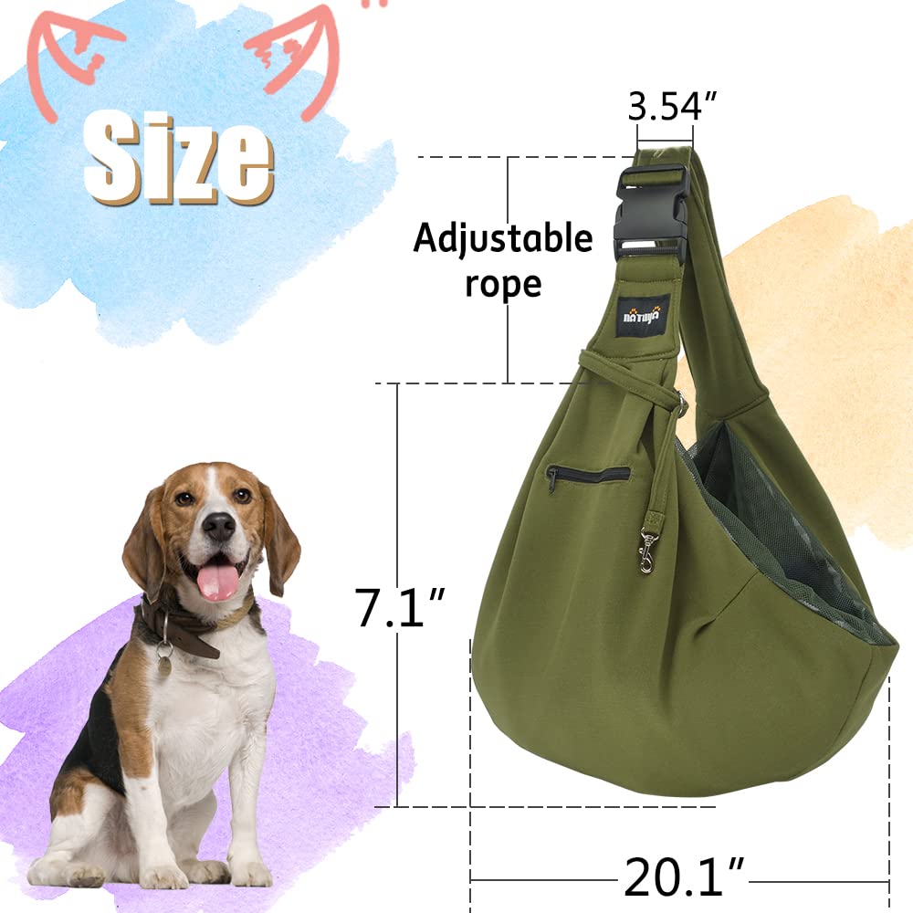 NATUYA Transportador de perro con bolsa de red para transportar perros, gatos, bolsa para mascotas manos libres, bolsillo de red con hebilla (verde)