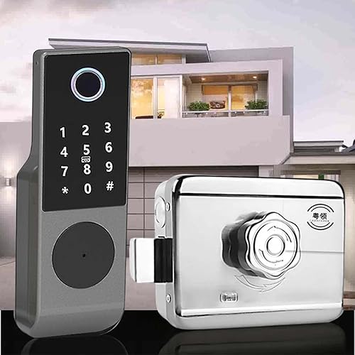 Miniatura 8 de Cerradura de puerta inteligente 5 en 1 toque de huellas dactilares, aplicación Tuya remota, teclado PIN, tarjeta IC y llave  Cerradura de puerta de