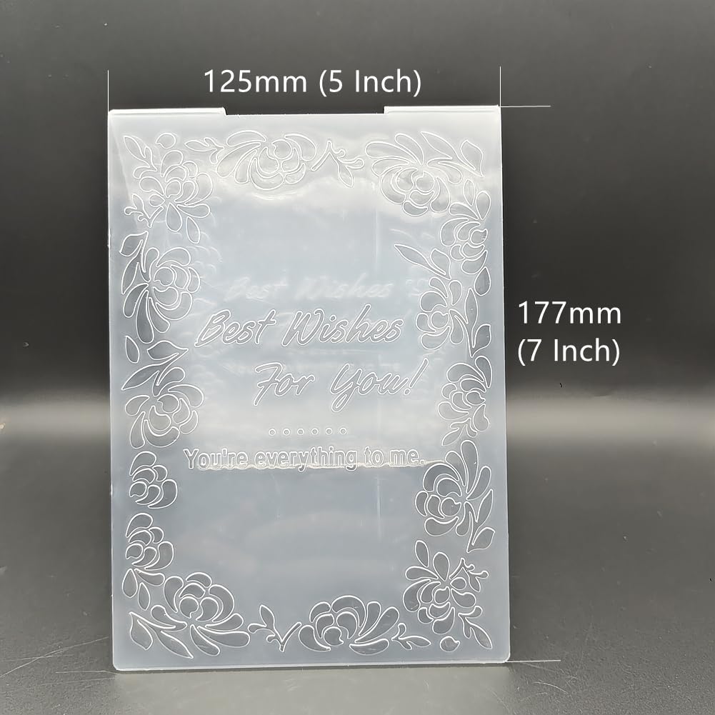 Plastic Embossing Folder 5x7 Inch -Best Wishes for You- Paper Crafts Plastic Textured Impressions for Card Making Scrapbooking