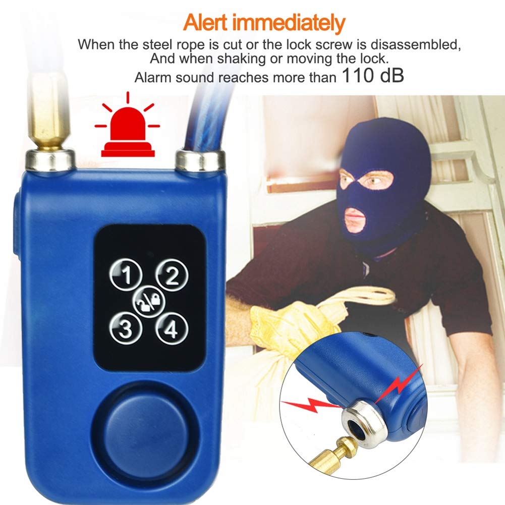 Blocco antifurto per bicicletta, Y787 Smart Anti-Theft Alarm Lock Blocco a catena impermeabile con fune Controllo APP per porta bici, blu