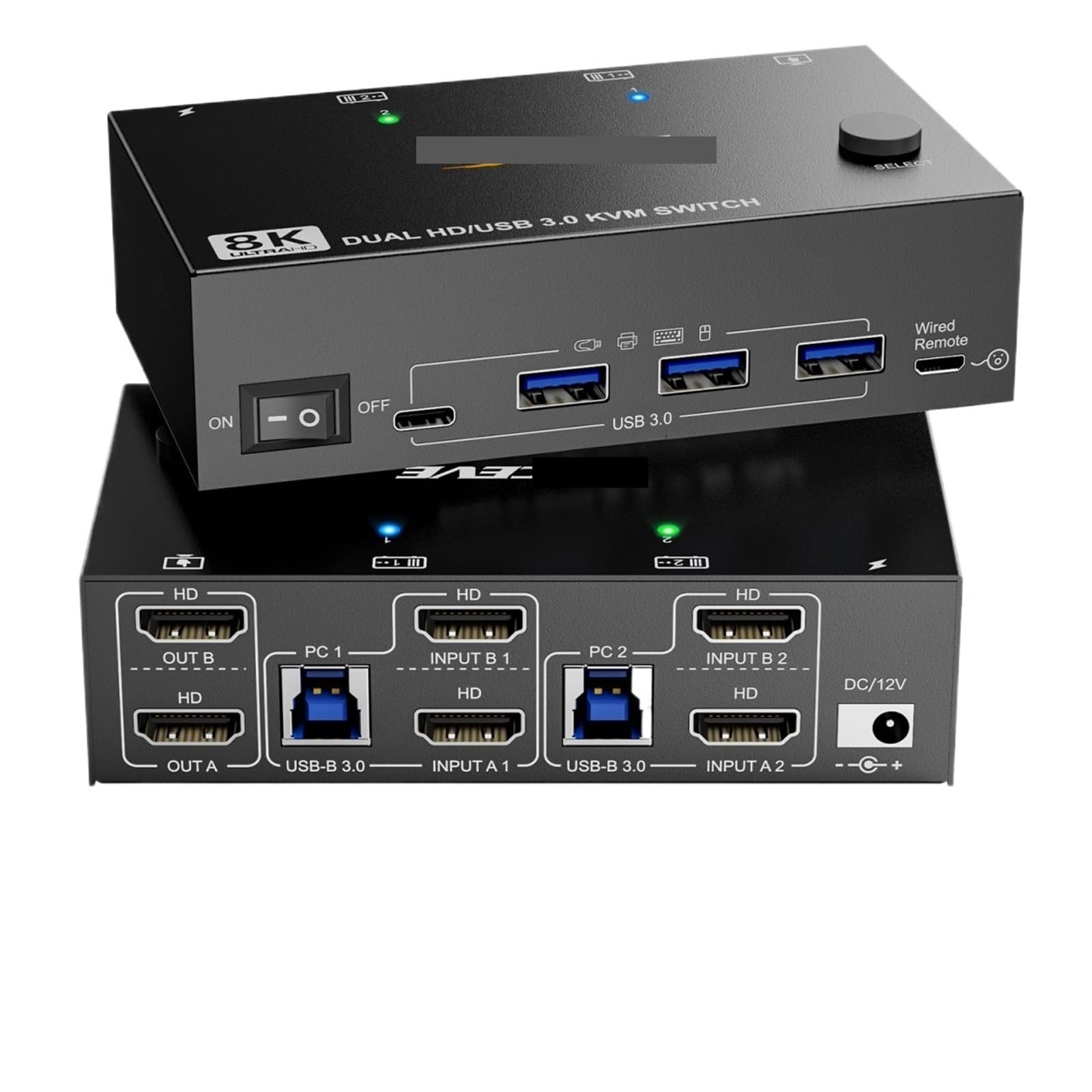 Commutateur KVM 8K 60Hz HDMI 2.1 ultra fluide avec hub USB 3.0 et USB-C
