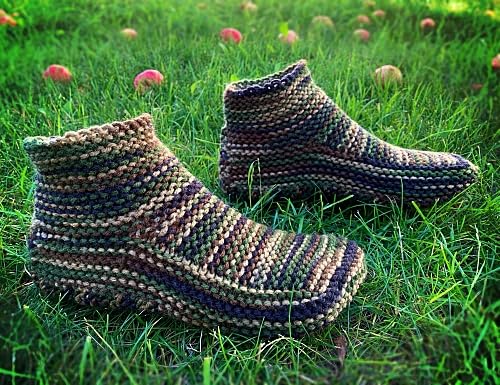 Knit Slippers for Men - Custom Camo Hand Knit Slipper Socks – Bespoke Slippers - Camouflage Yarn Handmade Knitted Slippers – Manly Moccasin House Shoes Unisex Booties for Warm Feet – Cozy Knitted Slippers for Men – Gift for Husband Boyfriend Friend (13-14, Camo)4