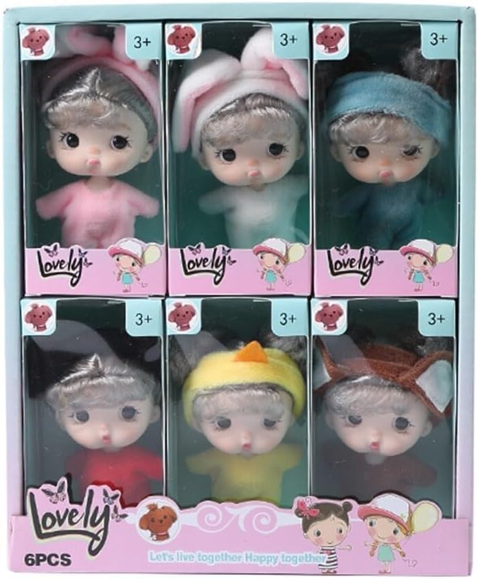 Mini Little Girl Doll, Adjustable Joints Cute Character Statue, Children Birthday Birthday Gifts for Kids Little Girls Boys Age 3 4 5, Made of PVC, Odorless, Wear-Resistant and Durable (6pcs)